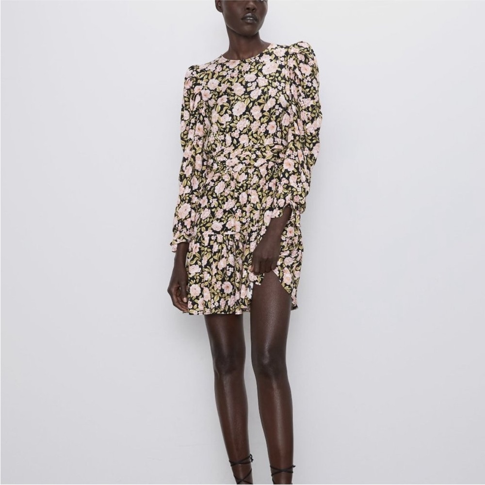 Zara Long Sleeve Floral Puff Sleeve Dress size Medium
